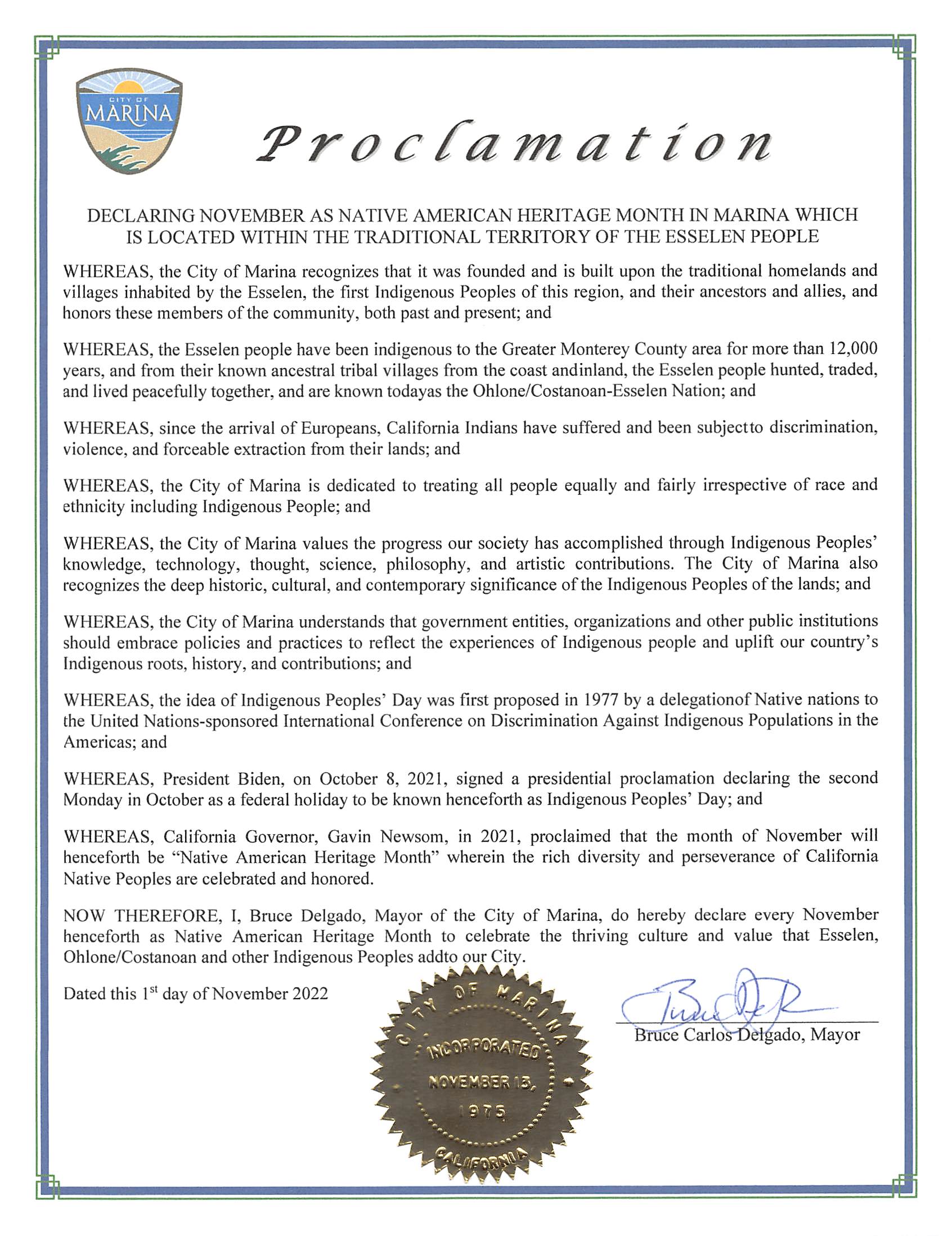 Signed NAHM Proclamation 11-01-22