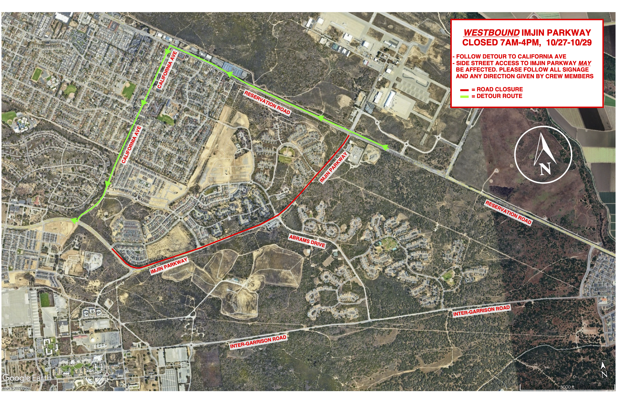 Map of Westbound Imjin Parkway Closure and Detours